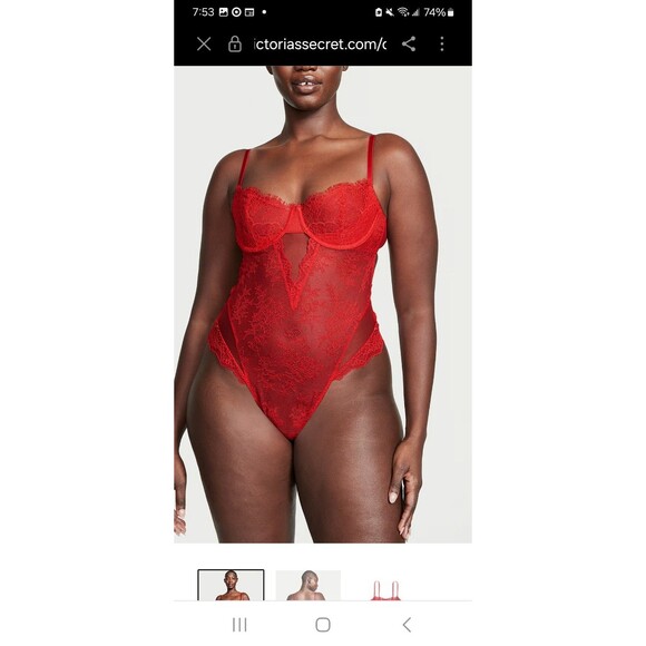 VICTORIA'S SECRET RED Lace SEXY WICKED BALCONETTE TEDDY SZ L Dream Angels - Picture 10 of 11